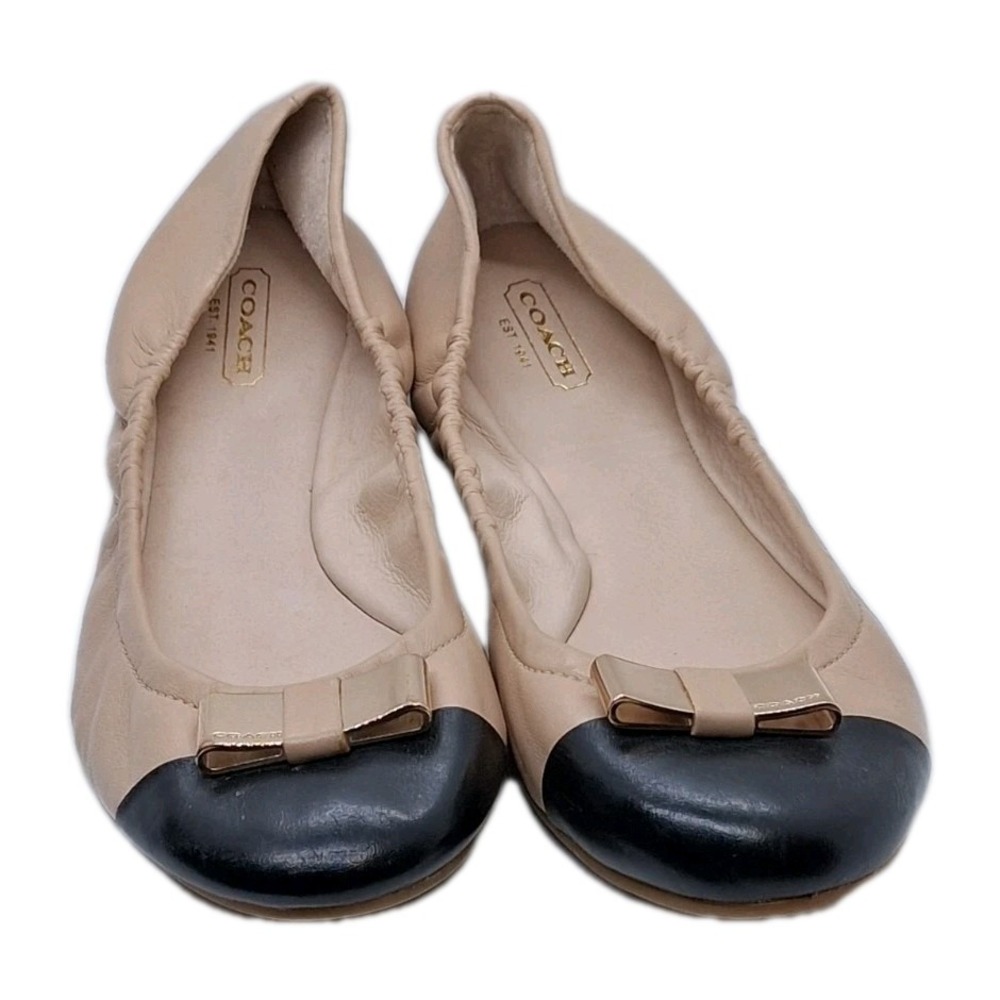 Coach DEMI Foldable Ballet Slip On Flats Size 11B Beige Black Gold Tone Bow